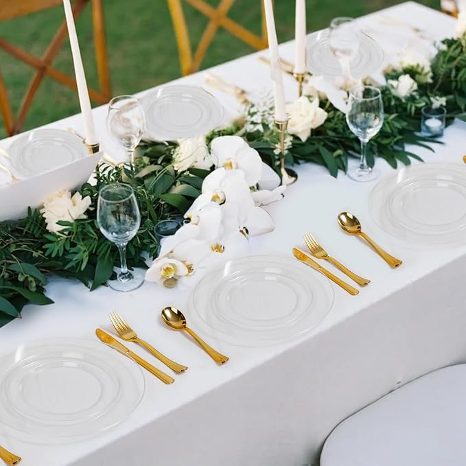 Bestluck 200PCS Clear Plastic Plates, Clear Disposable Plates for 100 Guests, 100 Dinner Plates 10.25 inch & 50 Dessert Plates 7.5 inch for Party, Graduation, Wedding