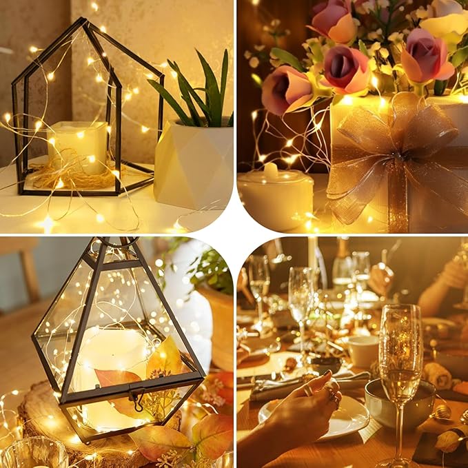 8 Pack Fairy Lights Battery Operated with Remote, Each 39Ft 120LED Battery Powered String Lights with Timer, 8 Modes Waterproof Twinkle Christmas Lights for Bedroom Party Indoor Mason, Warm White