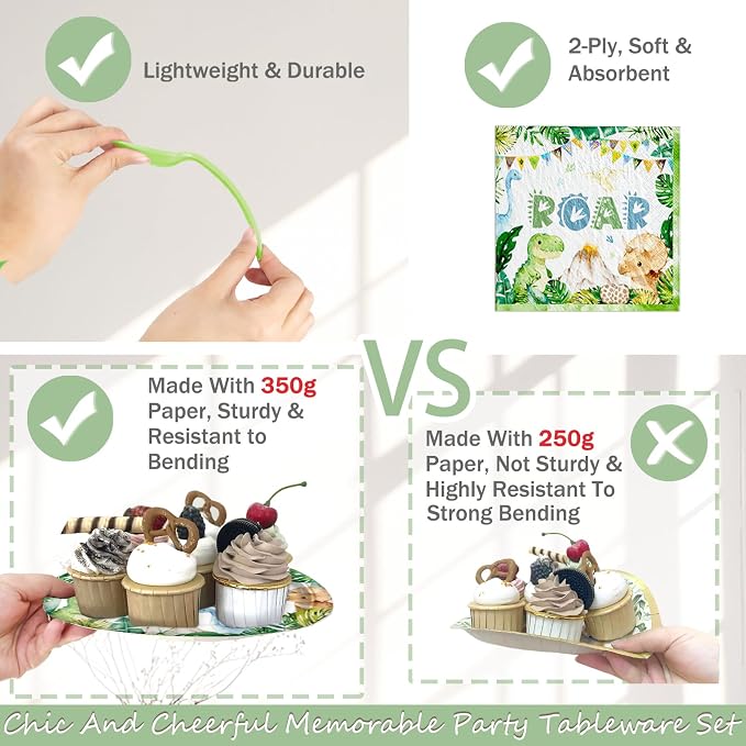 Hombae One a Saurus Birthday Decorations, Dinosaur 1st Birthday Party Supplies with One-A-Saurus Tableware, Plates, Napkins, Hanging Swirls for Boys First Dino Theme Party, Serves 24