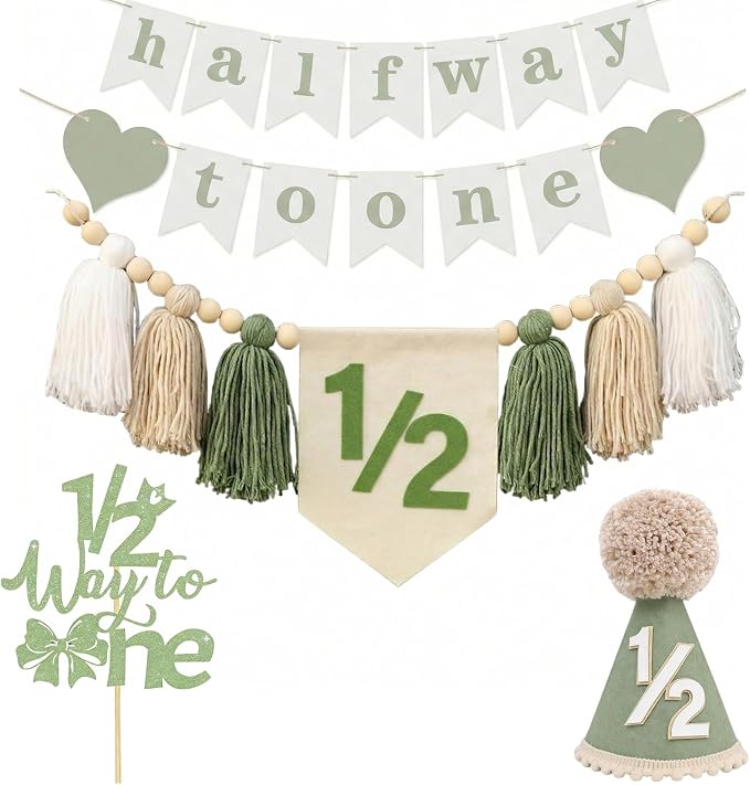 Baby First Birthday Party Decorations First Highchair Banner For Baby Boys Blue High Chair Banner Crown Cake Topper Baby Photo Banner 1st Birthday Photo Backdrop (1/2 Green)