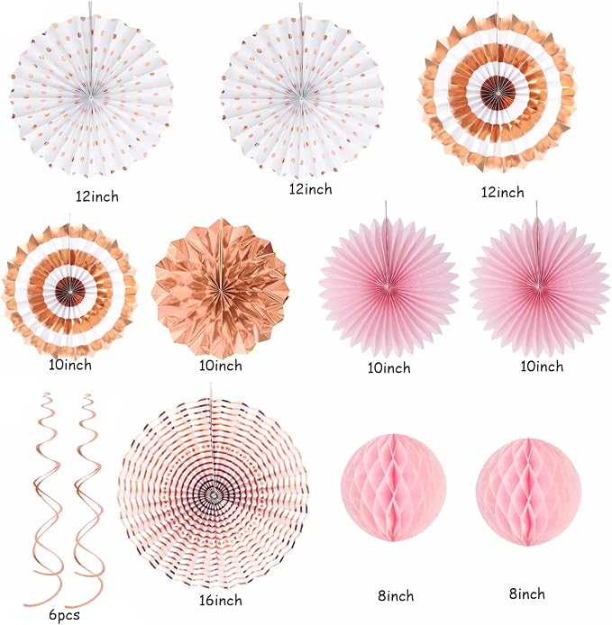 Rose-Gold Pink-White Graduation Party-Decorations - 33pcs Banner,Streamers Tassel Garland,Tissue Pom Poms Honeycomb,Paper Lantern Fan,Birthday Wedding Bridal Baby Shower Bachelorette Engagement Hugtmr