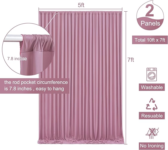 Dusty Pink Backdrop Curtain for Parties Wedding Wrinkle Free Pink Photo Curtains Backdrop Drapes Fabric Decoration for Birthday Party Baby Shower 5ft x 7ft,2 Panels