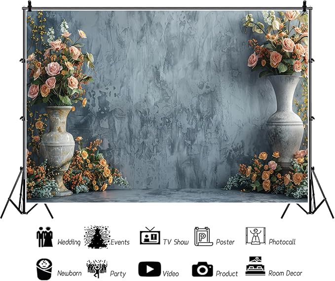 Baocicco 15x10ft Vinyl Retro Vase Wall Backdrop Photography Old Style Flowers Rose Vintage Medieval Weeding Ceremony Background Newborn Baby Shower Banner Supplies Girls Princess Birthday Background