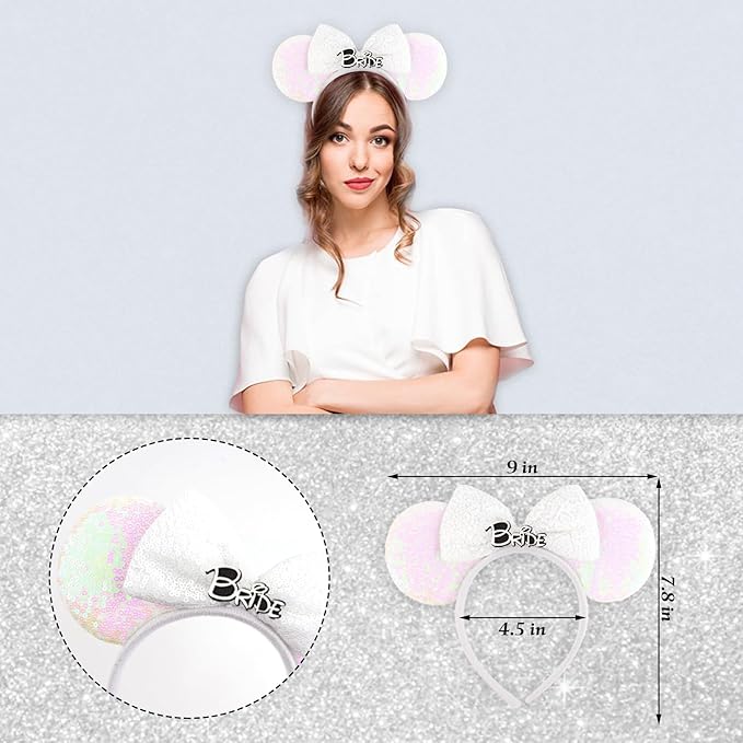 Mouse Ears Set - Bride Accessories - Bachelorette Party Favors - Bride Bachelorette Outfit Accessories to Match Bachelorette Outfit for Bride - Magic Kingdom (Black/White Bride, 1)