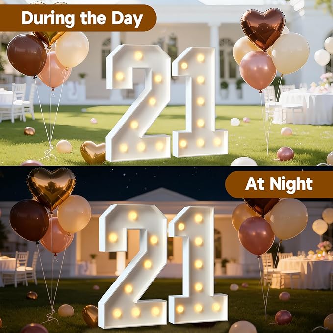 3FT Marquee Numbers 21, Large Light Up Numbers for 21st Birthday Decorations Big DIY Mosaic Number 21 Birthday Party Backdrop for Women and Men Anniversary Decor Pre-Cut Foam Board Kit