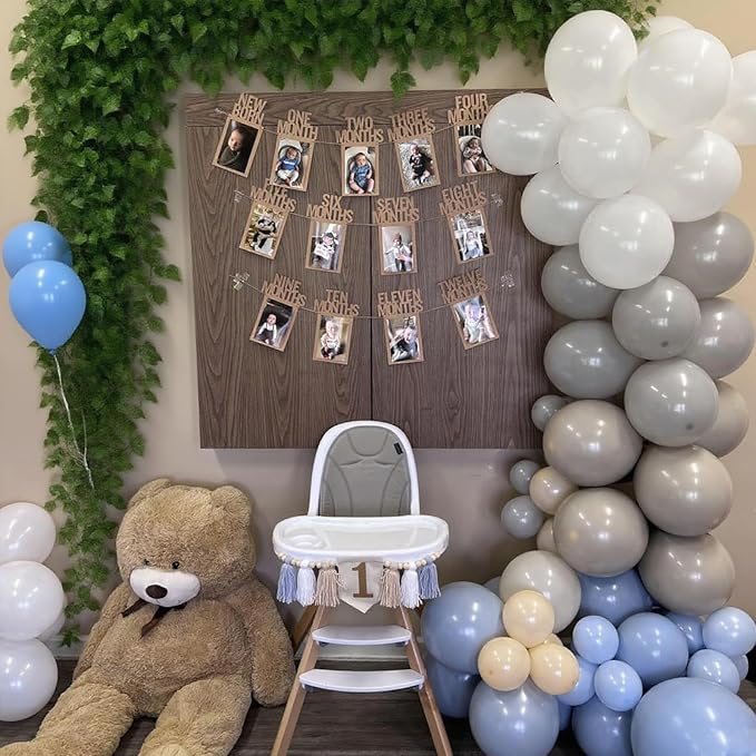 Baby First Birthday Party Decorations First Highchair Banner For Baby Boys Blue High Chair Banner Crown Cake Topper Baby Photo Banner 1st Birthday Photo Backdrop (Blue)
