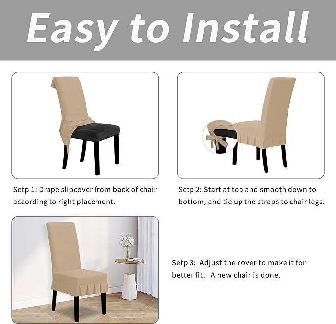 Easy-Going Dining Chair Covers Stretch Parsons Chair Slipcover with Skirt Chair Covers for Dining Room Restaurant Banquet (6 PCS, Sand)