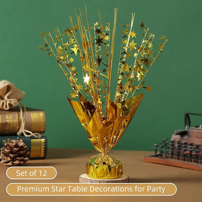 12 Pack Gold Metallic Foil Spray Centerpiece Star Table Decoration Burst Table Centerpieces for Birthday New Year Wedding Anniversary Graduation Party Supply (Gold)