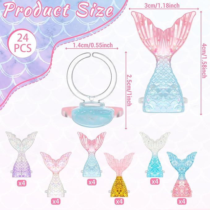 Kenning 24 Pcs Glittering Mermaid Tails Cupcake Ring Toppers Resin Cake Decoration Under the Sea Birthday Party Mermaid Birthday Cake Decor Baby Shower Princess Baby Shower Sea Party Supplies