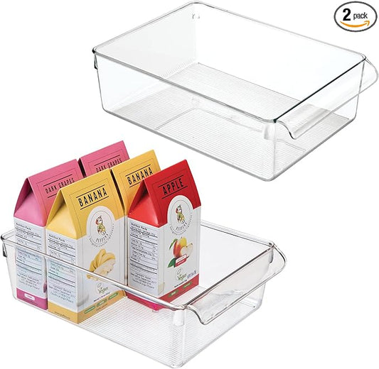 iDesign Fridge Storage Bin with Handle - Fridge Tray for Cheeses and Snacks - Set of 2 - Clear