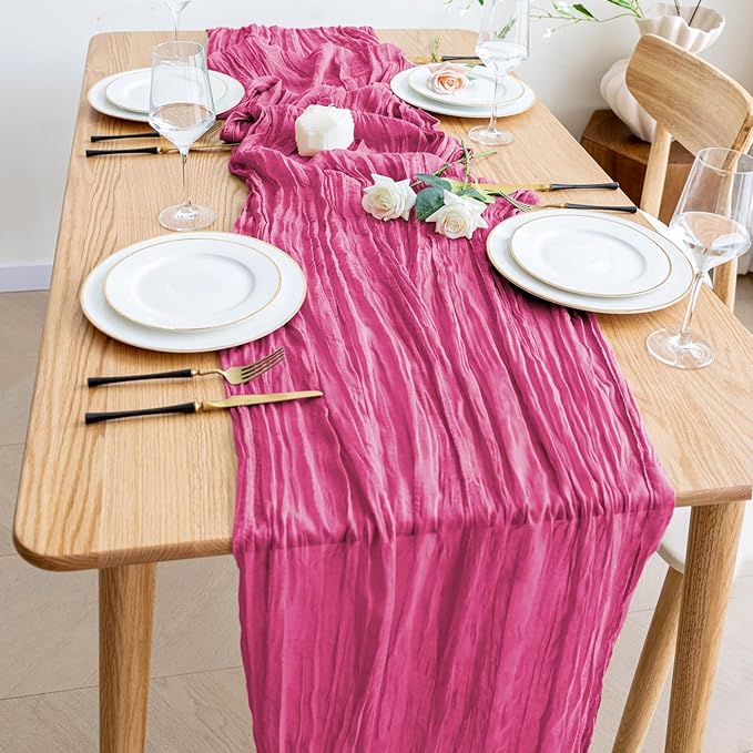 Wokceer Cheesecloth Table Runner 3Pack 10FT Deep Pink Boho Gauze Fall Thanksgiving Cheese Cloth Table Runner for Party Long Rustic Sheer Table Runners for Baby Bridal Shower Wedding Easter Table Decor