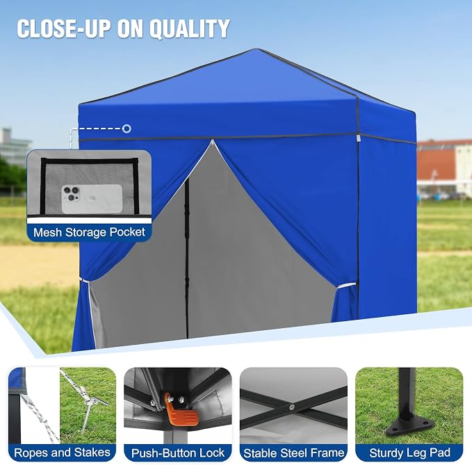 6x4 Pop Up Canopy Tent with Four Wall Panels, Instant Portable Beach Canopy, Outdoor Tent with Carry Bag for Camping, Sports, Tailgating, Events, Blue