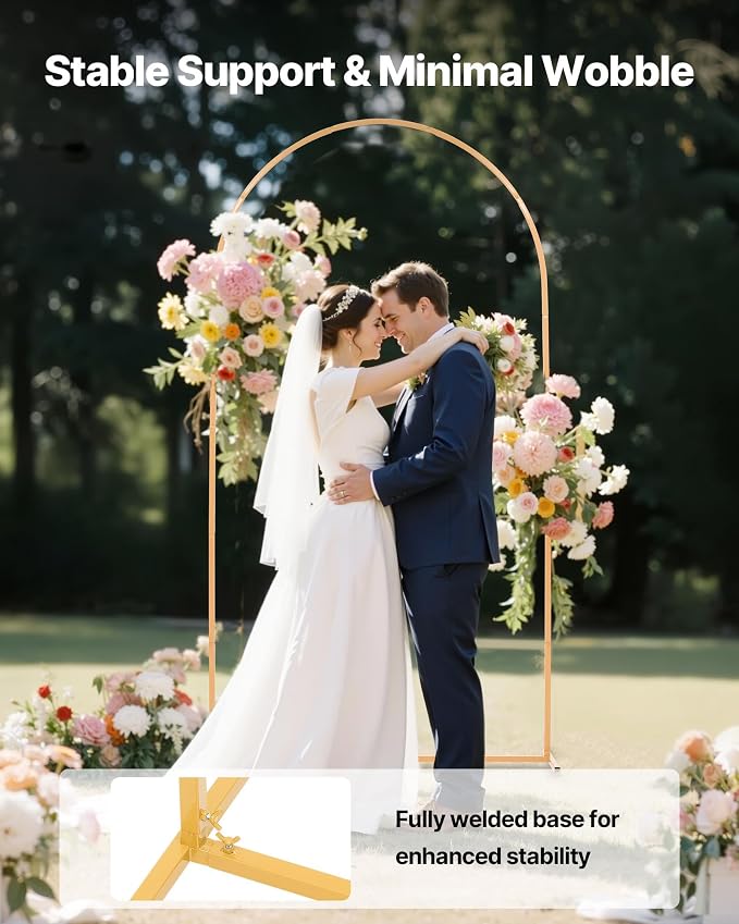 VEVOR Arch Backdrop Stand, 7.2 x 4 ft, Stable Structure, Easy Assembly, 1 Set Gold Metal Arch Backdrop Stand for Wedding, Birthday Party, Graduation, Holiday Celebration, and Ceremony Decoration