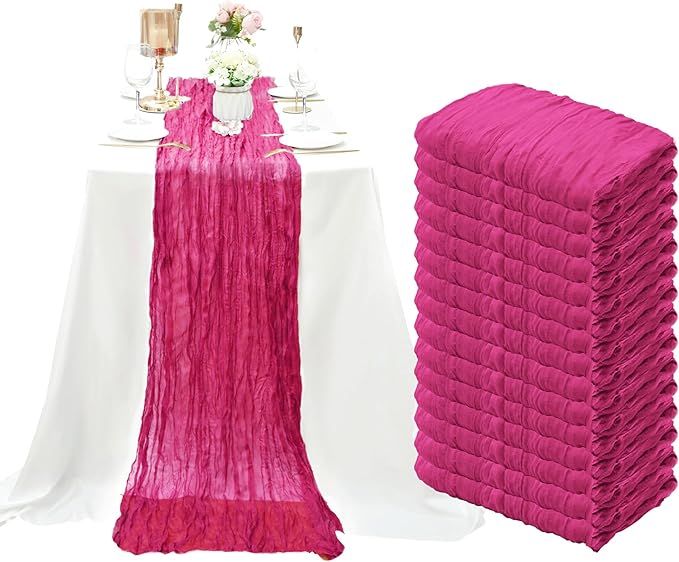 15 Pack Cheesecloth Table Runner 10Ft Gauze Cheese Cloth Table Runner 35 x120 Inch Boho Table Runners Holiday Table Cloth for Wedding Birthday Party Baby Bridal Shower Reception Table Décor(Hot Pink)