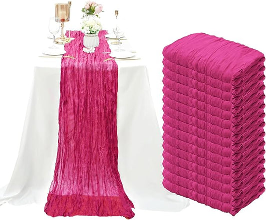 15 Pack Cheesecloth Table Runner 10Ft Gauze Cheese Cloth Table Runner 35 x120 Inch Boho Table Runners Holiday Table Cloth for Wedding Birthday Party Baby Bridal Shower Reception Table Décor(Hot Pink)