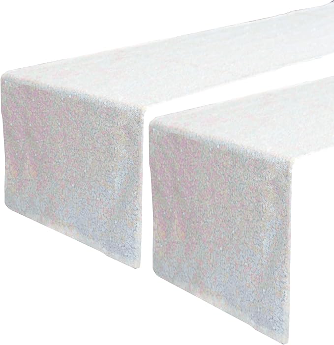JYFLZQ White Iridescent Sequin Table Runner 12" x 72" Pack of 2 Sparkly Black Metallic Table Runner Glitter Sequin Runner for Table Birthday Party Event Decorations