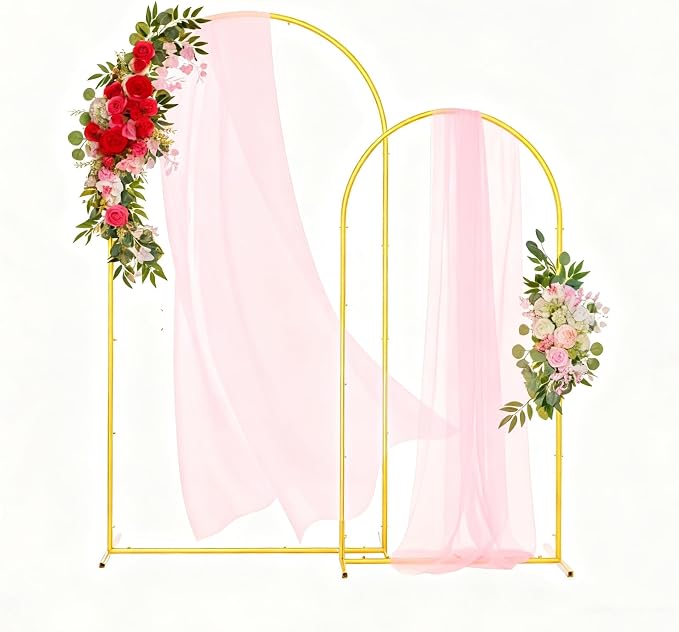 Metal Arch Backdrop Stand Set of 2, 6.6FT+6FT Wedding Arch Frame,Gold Balloon Arch Backdrop for Wedding,Graduation Ceremony,Baby Shower,Birthday Party Decoration (Gold, 6FT+6.6FT)