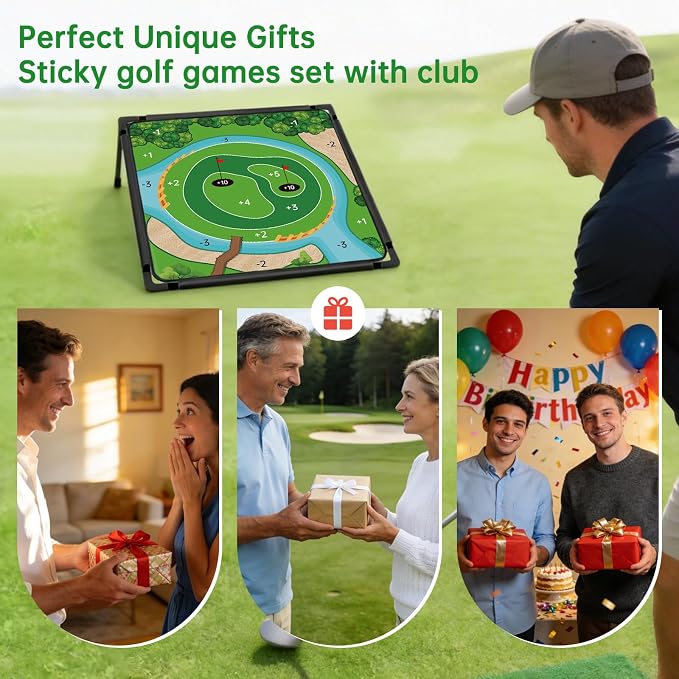 2 Pack Golf Chipping Game - Portable Golf Practice Set for Indoor & Outdoor Lawn Play! Enjoy Backyard, Beach & Office Parties - Fantastic Golf Gifts for Men+ 2Golf Clubs