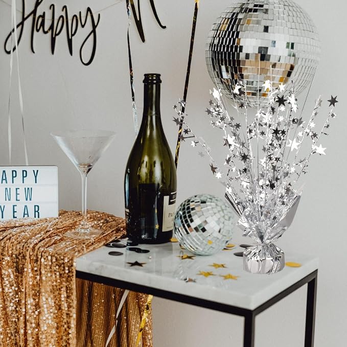 6 Pack Metallic Foil Spray Centerpiece Star Table Decoration Burst Table Centerpieces for Birthday Wedding Anniversary Graduation Holiday Party Supplies Decor (Silver)