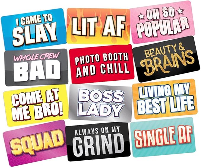 KING Props Lit AF Photo Booth Props – 6 Double‑Sided Colorful Party Sign Cutouts for Wedding, Birthday, Graduation & DIY Photo Booth Kits