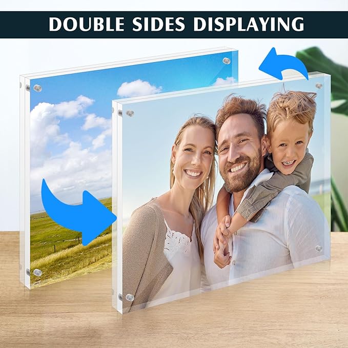 Kigley 2 Pcs 8 x 10 Inch Acrylic Picture Frames, Clear Acrylic Photo Business Card Frame Desktop Display Double Sided Wallet Size Frame Freestanding Frames for Film Photos Cards Stamp