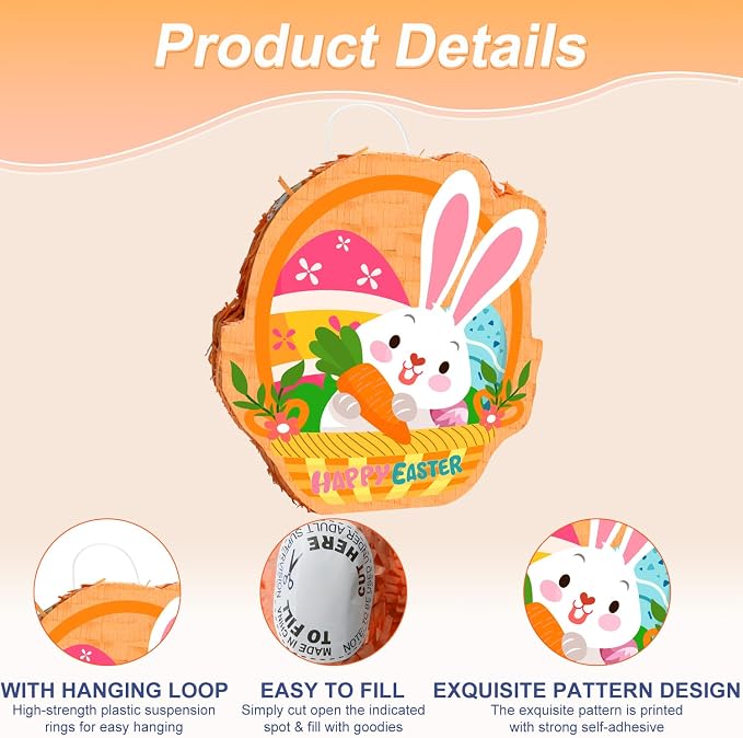 Happy Easter Pinata, 13.8'' x 16'' Spring Party Piñata Bunny Egg Piñata for Spring Easter Party Decorations Supplies