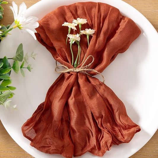 25pcs Terracotta Cheesecloth Napkins Washable Boho Rustic Gauze Table Cloth Napkins Bulk 21x21 Inches for Wedding Party Bridal Baby Shower Birthday Table Decor