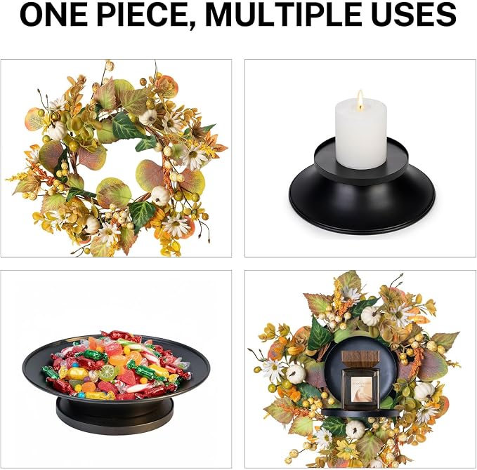 MOYEE Autumn Centerpieces for Tables Candle Ring, Black Metal Candlestick with an Artificial Wreaths 14 in Versatile Dining Table Centerpiece Decor (Pumpkin and Daisy Wreath)
