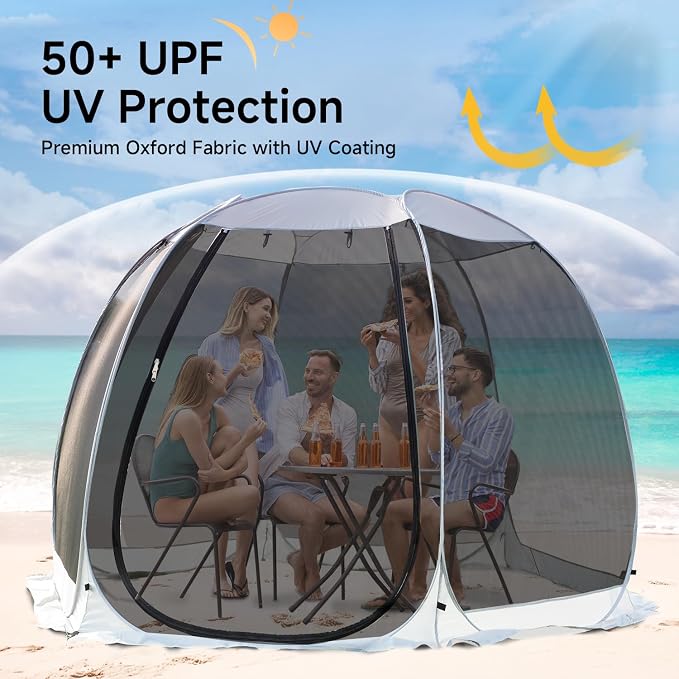 LEEDOR Pop Up Screen House, 6-10-15 Person Outdoor Screen Tent，Camping Screen Room with Carry Bag, Screened Gazebo with Mosquito Netting, Instant UV Resistant Sun Shelter for Garden, Patio, Backyard