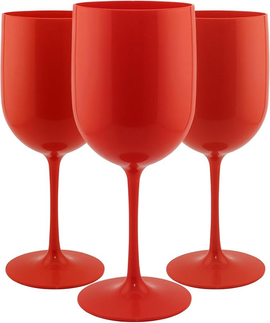 FOX & GRAPES Plastic Stemmed Wine Glasses | Unbreakable/Shatterproof, Reusable, Food Safe, Dishwasher Safe, For Birthday and Party, 16oz (Red, Set of 6)