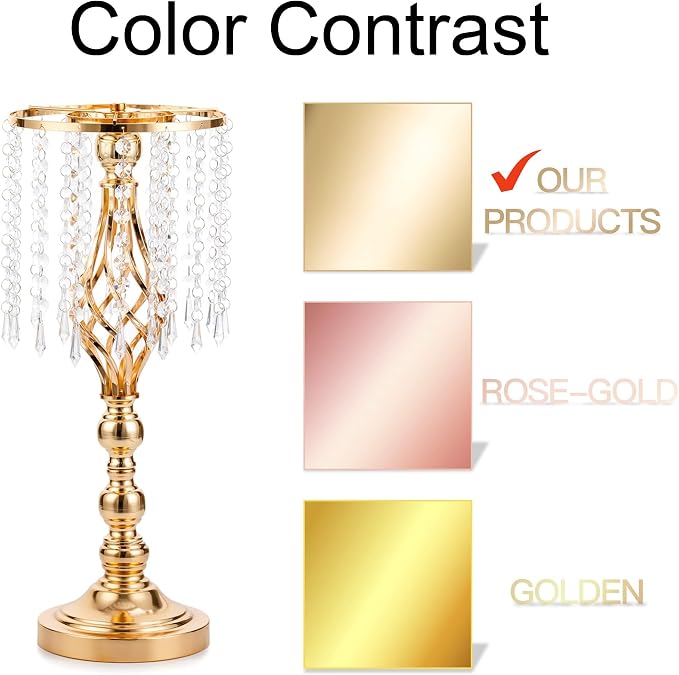 Gold Vases Centerpieces for Table: 19.3" Tall Flower Stand with Crystal Patent for Wedding Center Piece Party Event Set of 2