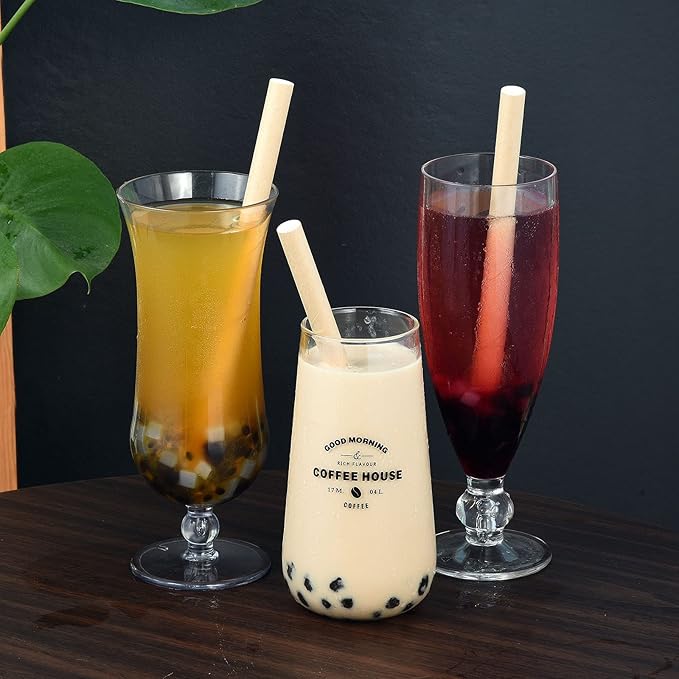 ALINK Pointed Paper Boba Straws, Individually Wrapped, 4-Layer Heavy Duty, 12mm Biodegradable Jumbo Smoothie Straws for Bubble Tea, Tapioca Pearls - Pack of 50