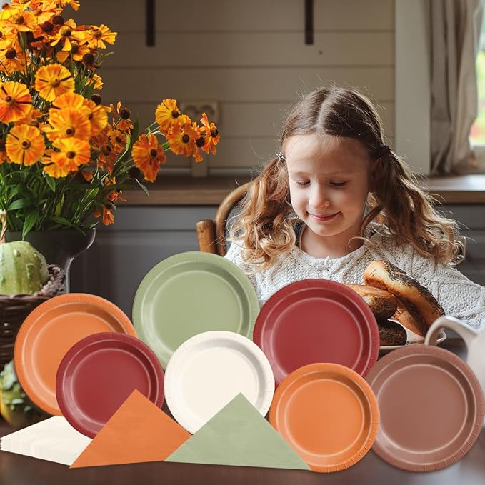 CMUSKO Fall Wedding Decorations - 60Pcs Sage Green Orange Plates & Napkins Set Autumn Thanksgiving Fall In love Bridal Shower Tableware