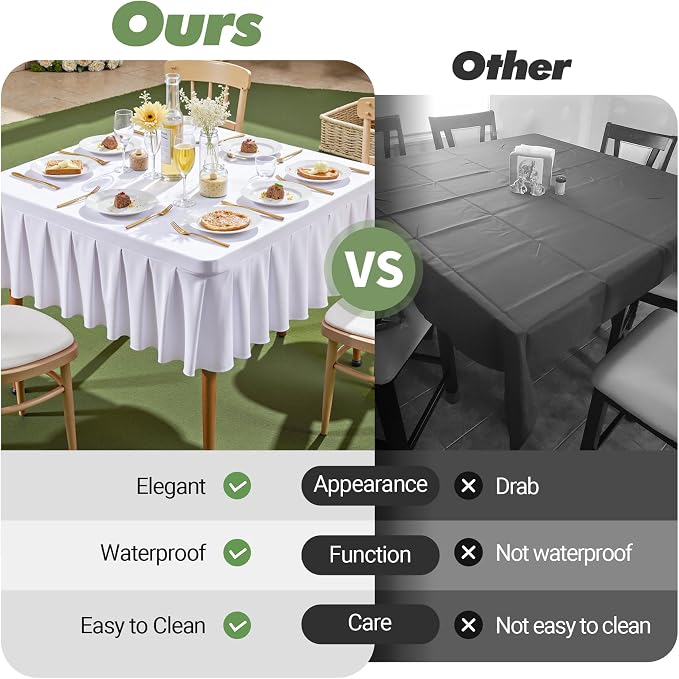 Shillance 48x48 Inch White Spandex Square Tablecloth 2 Pack,Wrinkle Free White Fitted Table Cloth for Square Tables,Washable Pleated Table Cover for Wedding Birthday Cocktail Party Buffet Dinner