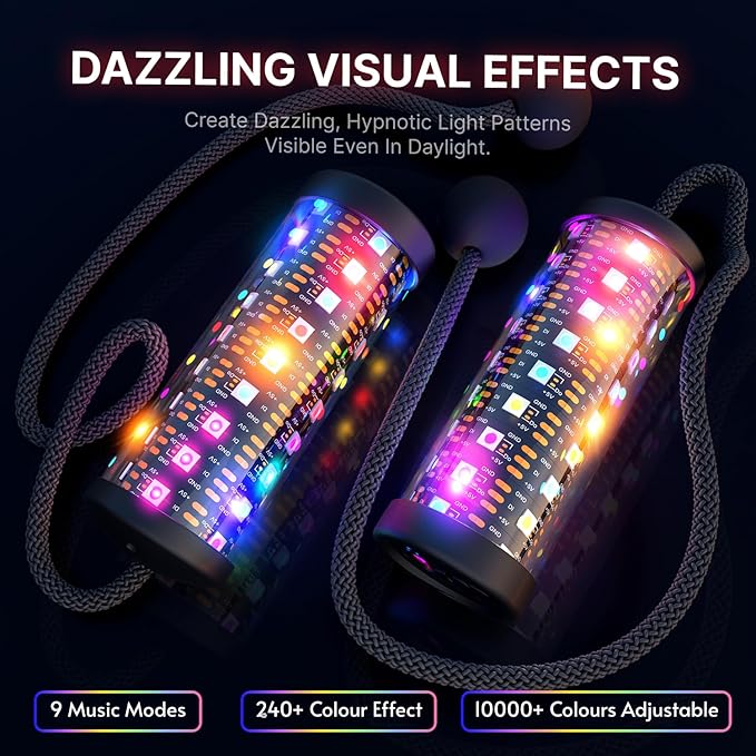 LED Poi Stick, 241 Light Modes USB Rechargeable Magic Glow Stick with Customizable Colors, Profound Visual Effect for Flow Arts Rave Festival Performance