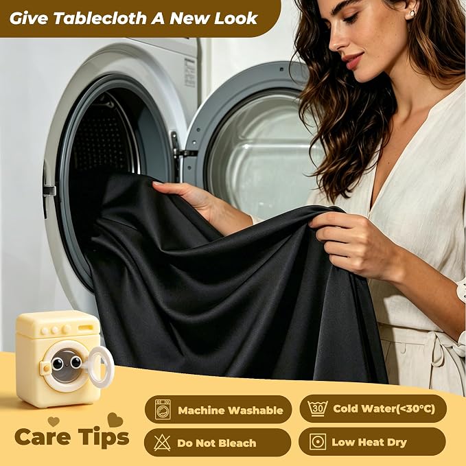 Black Polyester Table Cloths for Rectangle 6 Foot Tables, 6 Pack Wrinkle Free Tablecloths Stretchy Banquet Ruffle Fitted Table Cover Desk Skirt for Parties Wedding Birthday Baby Shower