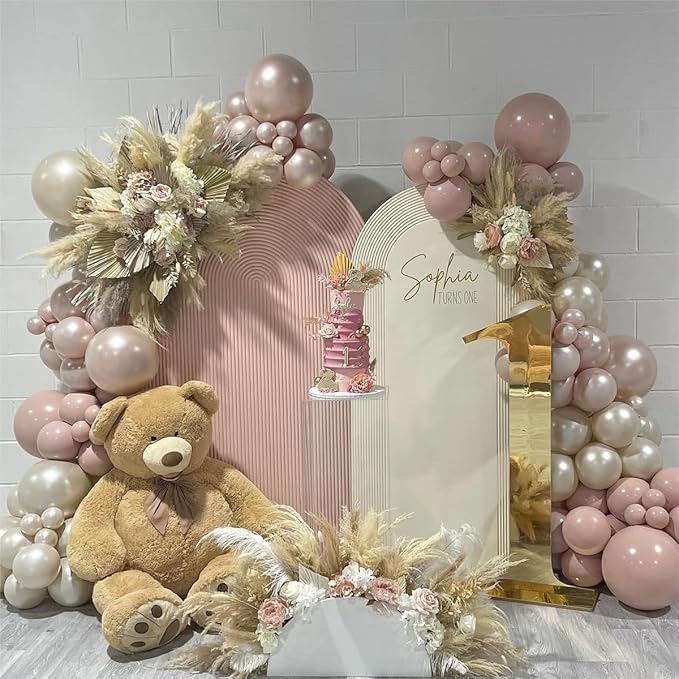 Dusty Pink White Balloon Garland Arch - Double Stuffed White Pearl Balloons for Neutral Wedding Baby Shower Engagement Birthday Party Decorations