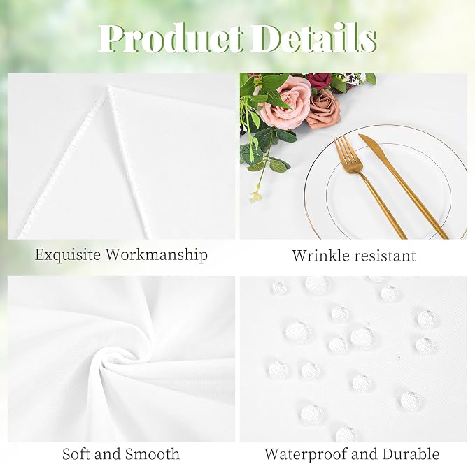 Pesonlook 10 Pack White Round Tablecloth 90 Inch, Waterproof Polyester Fabric Table Cloth for Round Tables, Stain Wrinkle Resistant Tablecloths Washable Table Cover for Wedding Dining Party Banquet