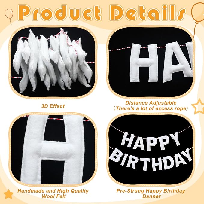 Mindsoft Felt Happy Birthday Garland Rainbow Banner Reusable Happy Birthday Sign Party Supply for Party Decor(White Color,Normal)