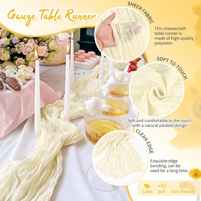 18 Pack Beige Cheesecloth Table Runner 17 x 108 inch Boho Gauze Table Runner Rustic Sheer Cheese Cloth Table Decorations for Wedding Party Baby Bridal Shower Birthday Holiday Home