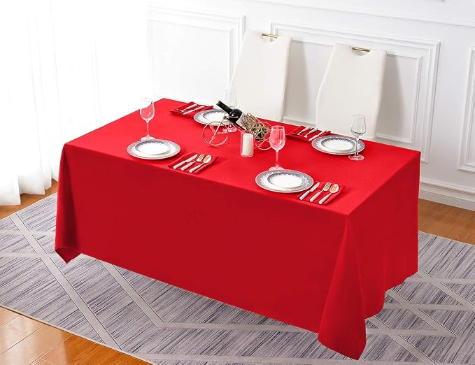 Surmente Red Christmas Tablecloth 90 x 132-inch Rectangular Polyester Table Cloth for Weddings, Banquets, or Restaurants