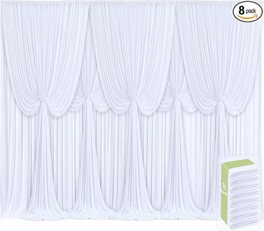 8 Panels White Backdrop Curtains for Wedding Party Wrinkle Free Backdrops Curtain Drapes Fabric Decorations Photo Back Drop Cloth for Baby Shower Photography Stage Reception 40ft(W) x 12ft(H)