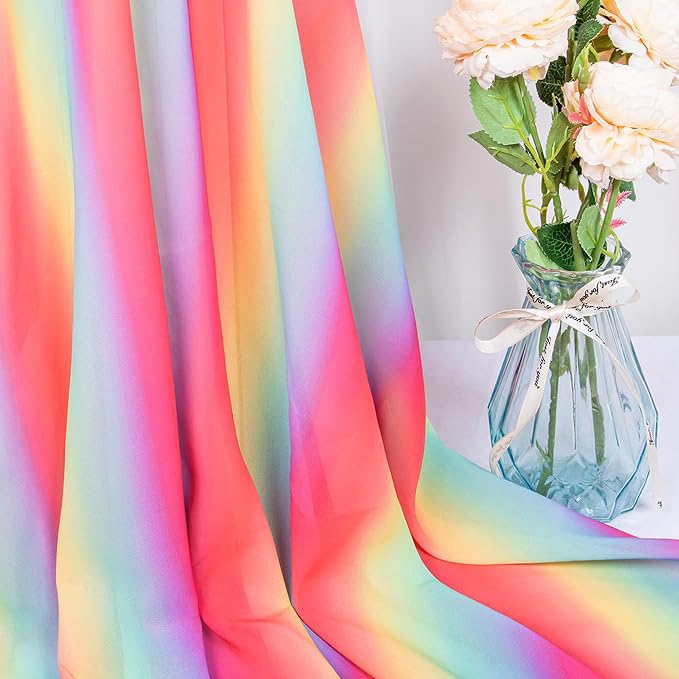 DUOBAO Wedding Chiffon 5x30FT Rainbow Sheer Draping Fabric for Photography Backdrops, Soft Curtains for Arches, Christmas, and Indoor Events - 6 Panels