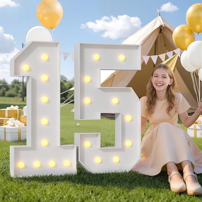 4FT 60 Marquee Numbers 60 Light Up Numbers for Party Large Foam Cardboard Warm White Light Sign Backdrop Birthday Party Decorations
