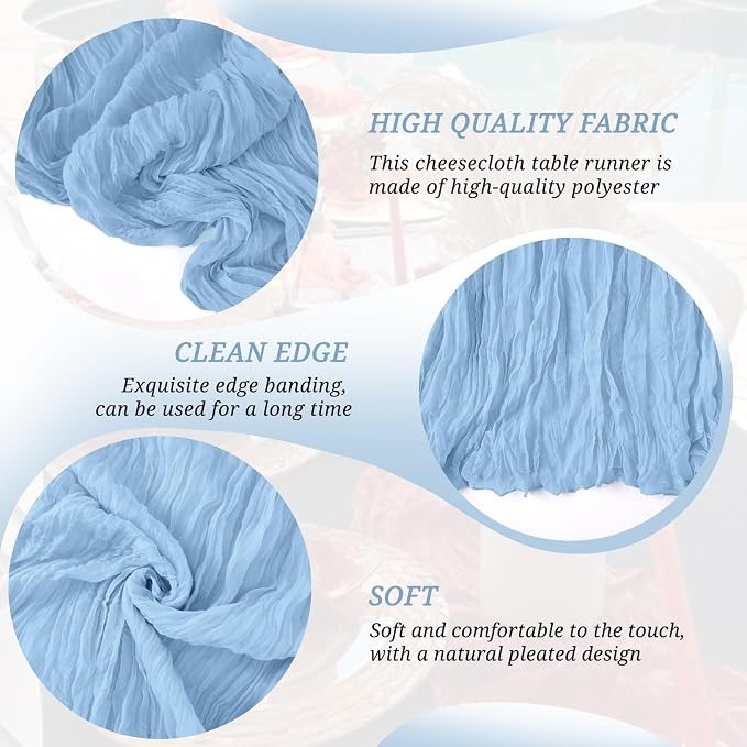 12 Pack Light Blue Cheesecloth Table Runner 21x120 Inches, Boho Gauze Rustic Semi Sheer Cheese Cloth Table Runners for Easter Wedding Bridal Baby Shower, Birthday Party, Long Farmhouse Table Decor
