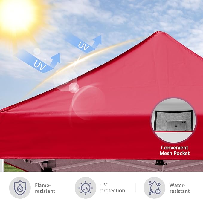 5x5 Pop Up Canopy Tent, Instant Portable Beach Canopy, Outdoor Tent with Carry Bag for Camping, Sports, Tailgating, Events, Red