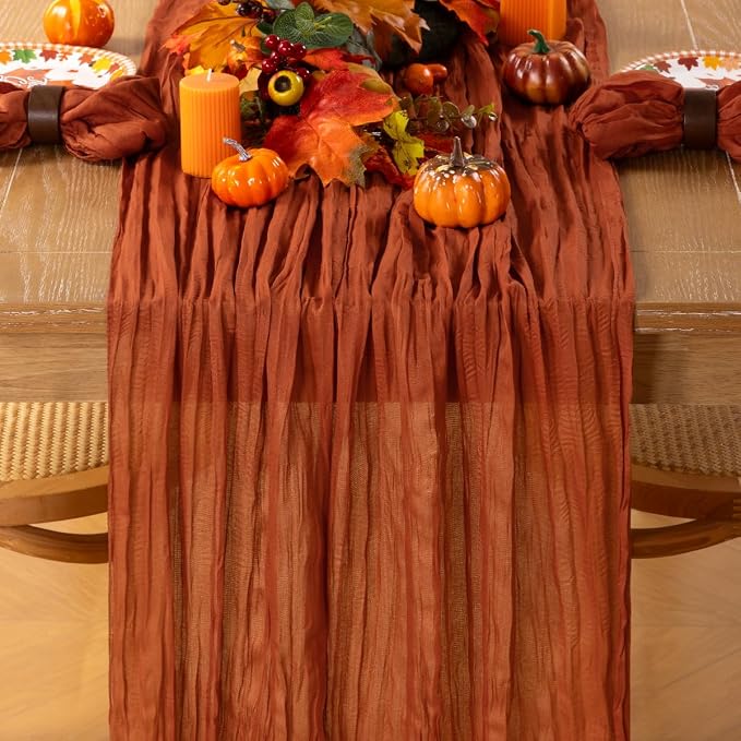 MLMC 6 Pack Terracotta Table Runner 10ft Rustic Burnt Orange Cheesecloth Table Runner 35 x 160 inches for Wedding Bridal Shower Birthday Outdoor Pinic Reception Party Decor
