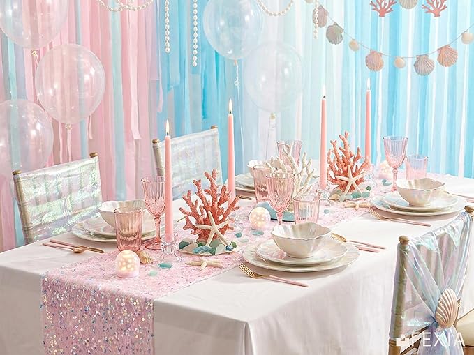 FEXIA Pink Sequin Table Runner 12x72 Inches, Sparkly Blush Table Runner for Wedding Party Shimmer Fabric Table Decoration for Bridal Shower Birthday Baby Shower Ocean Themed Party for Dining Room