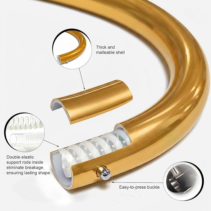 OurWarm Balloon Arch Kit with LED Lights, 9.35FT & 6FT Free Bending Half Balloon Arch Stand with Base, Gold Backdrop Stand for Wedding Birthday Party Baby Shower Yard Lawn Graduation Decorations