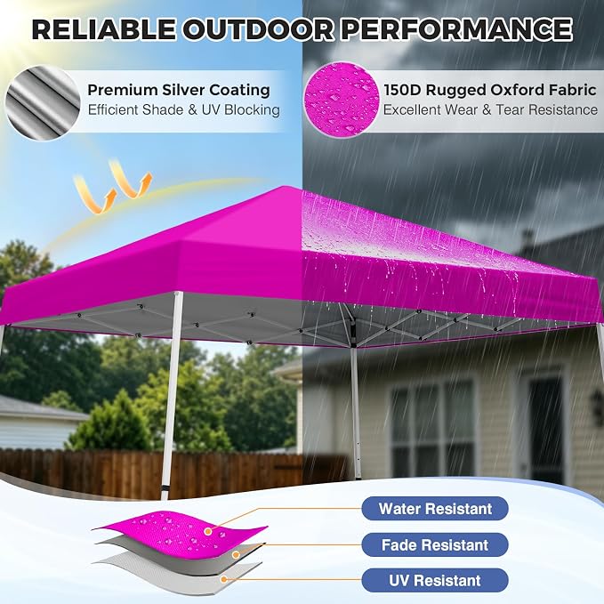 COOS BAY 10x10 Pop Up Canopy Tent, Portable Outdoor Shelter with Carry Bag for Tailgate, Party, Beach, Picnic, and Camping, 10x10 Base 8x8 Top, Pink